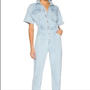 Free People Light Blue Denim Jumpsuit